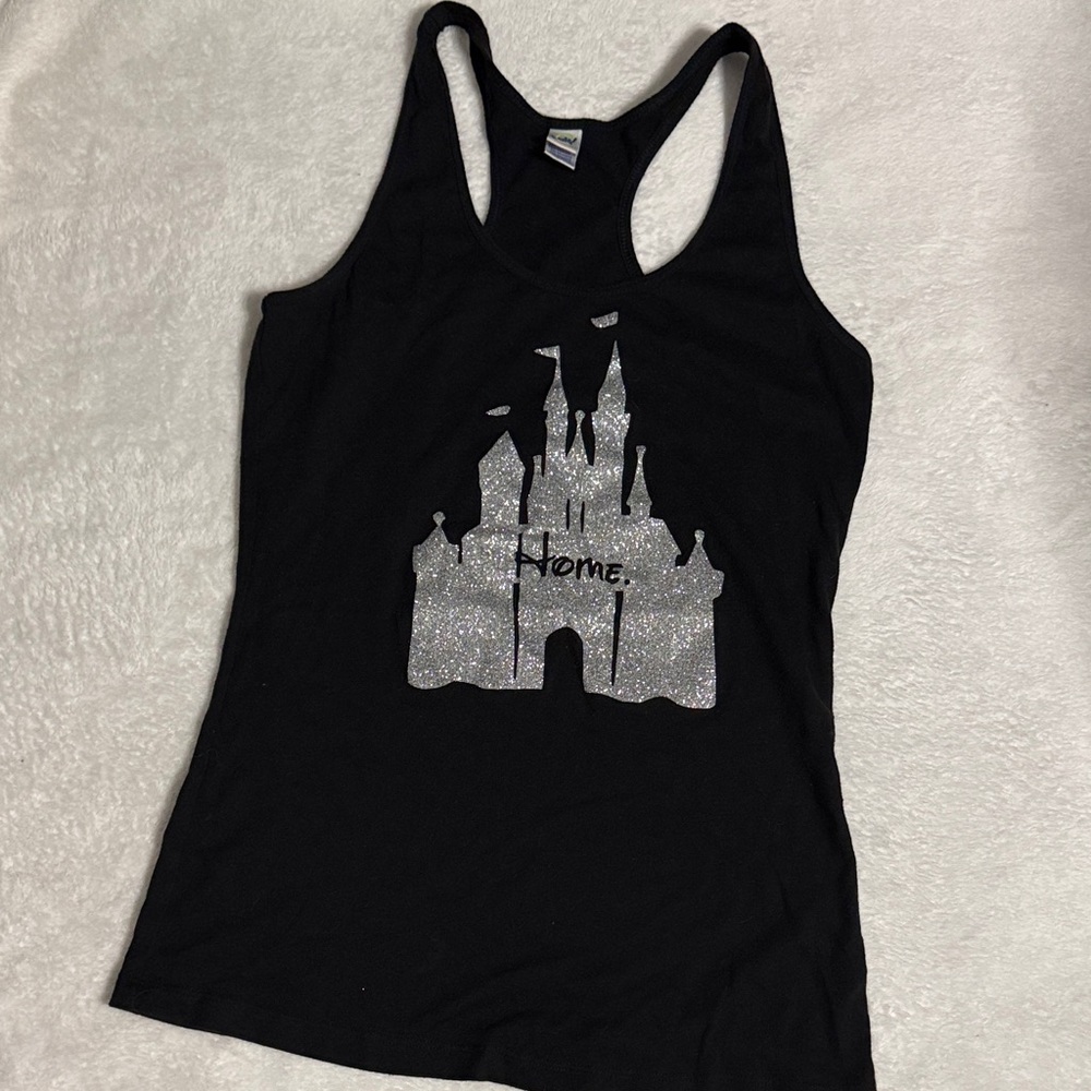 Black Tank Top with Silver Castle Design
